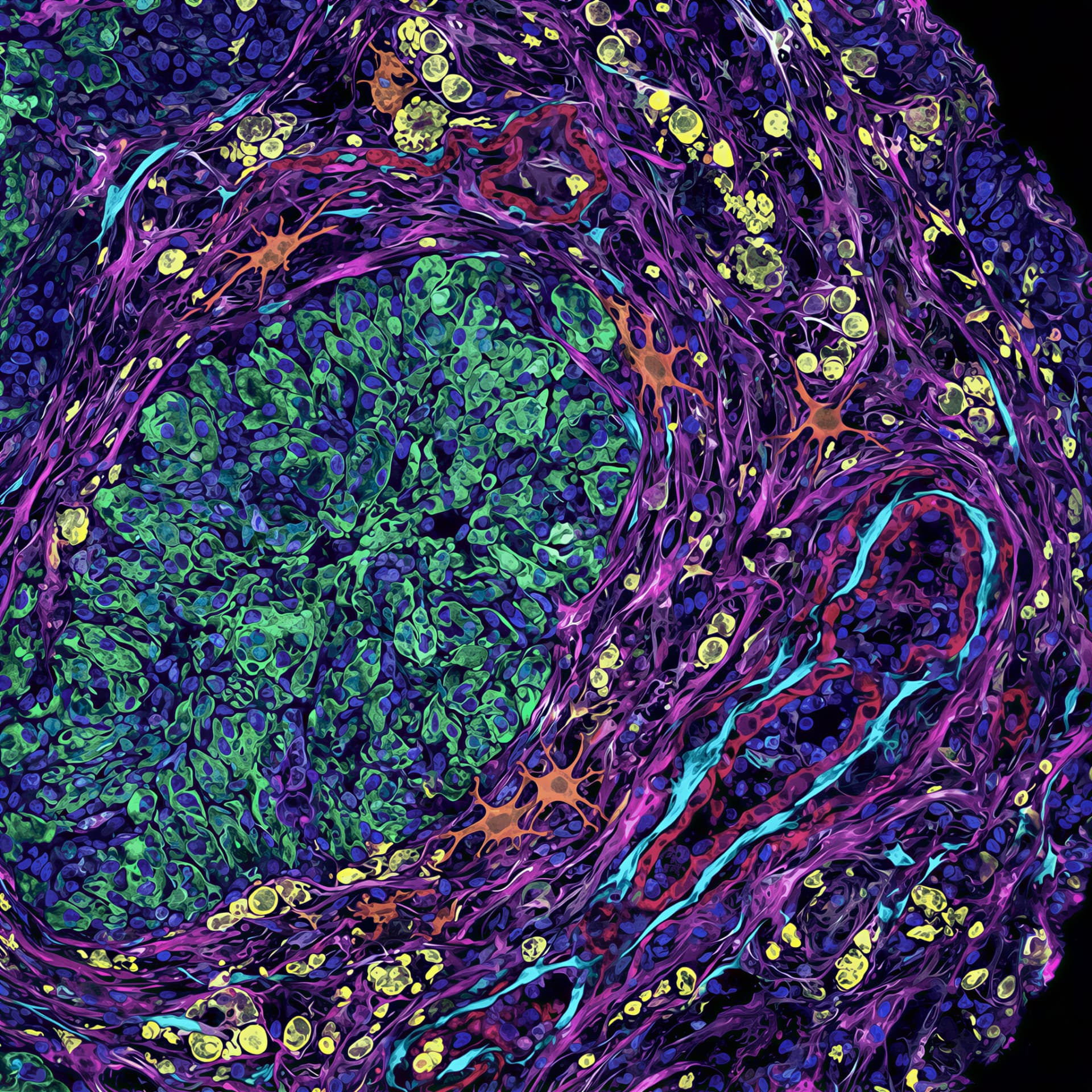 Multiplexed immunofluorescence image of tumour stroma and immune cells